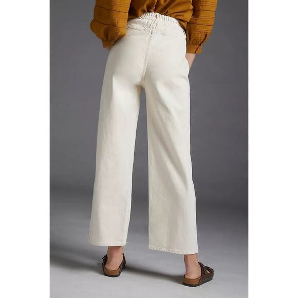 Mother Half Spring Pleated Greaser Size 25 Natural Cream Wide Crop Ankle Jeans - Picture 2 of 16